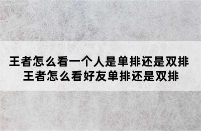 王者怎么看一个人是单排还是双排 王者怎么看好友单排还是双排